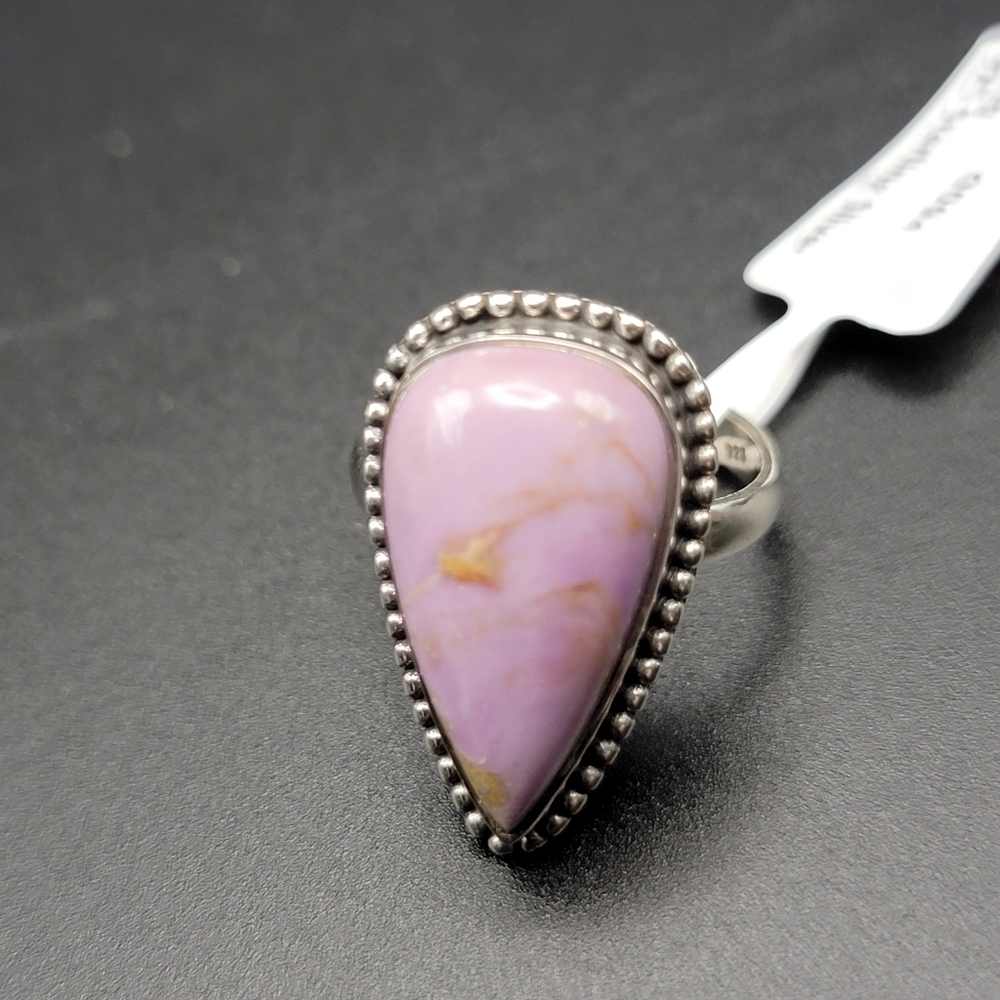 NEW Phosphosiderite Sterling Silver Ring Size 7 Pear Shape Purple Gemstone Boho